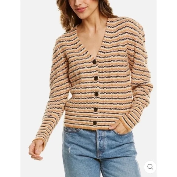 A.L.C. | Rebekah Striped Ribbed Wool-Blend Cardigan Sweater Size Medium - Picture 1 of 14